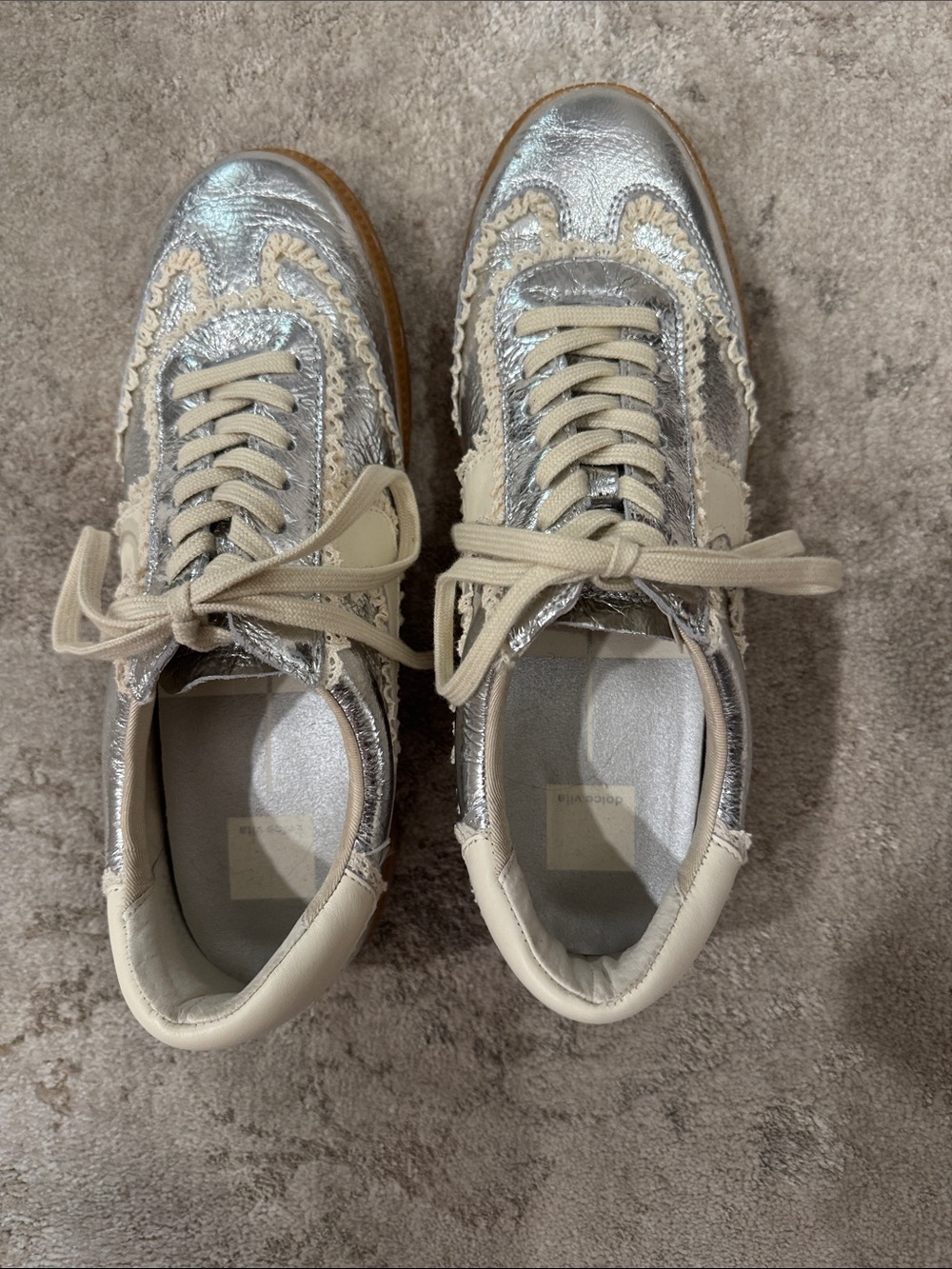 Dolce Vita Silver & Cream Lace-Up Women's Sneakers